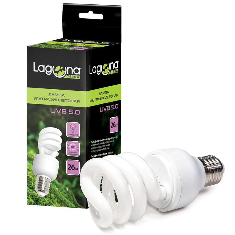 Лампа ультрафиолетовая UVB5.0, 26Вт, Laguna TERRA